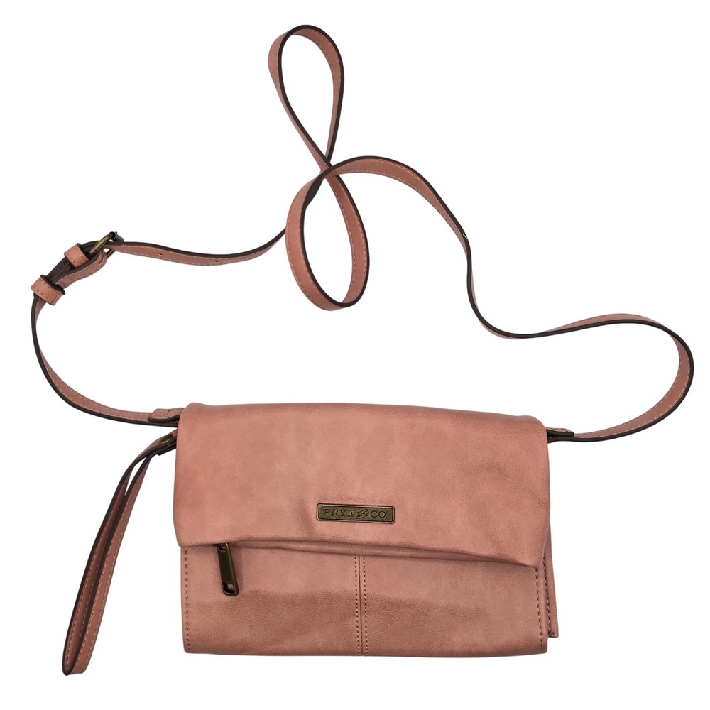 Frye and Co Pink Crossbody Bag Faux Leather Foldover Clutch Purse